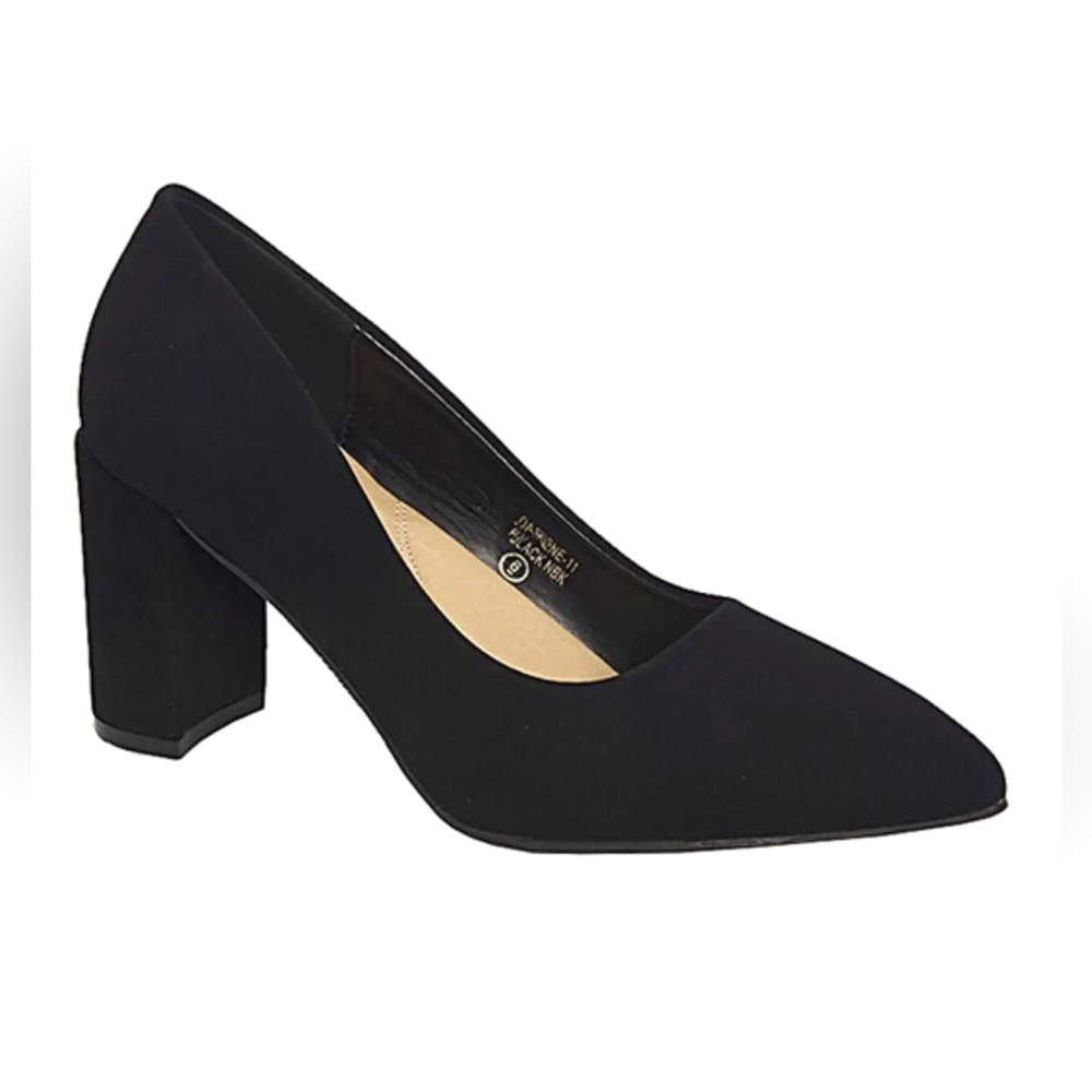 BellaMarie Black Casual Pointed Toe Pumps with Block Heel